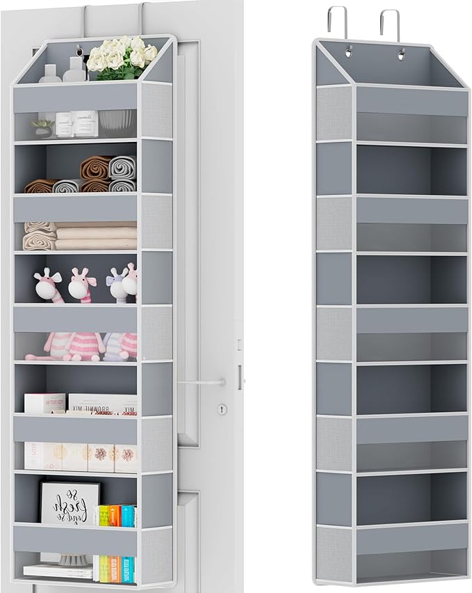 Over The Door Organizer - Over Door Storage Organizer with 5 Large Pockets & 10 Mesh Side Compartments - Heavy-Duty Hanging Storage for Bathroom, Bedroom & Closet - Baby Room Organize Solution