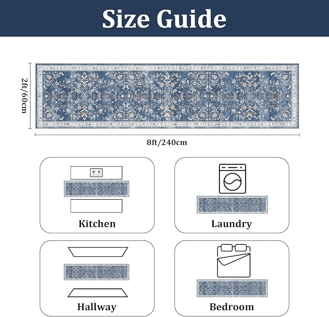 Yamaziot 2x6 Washable Hallway Runner Rug Non Slip Floral Carpet, Stain Resistant - Image 2