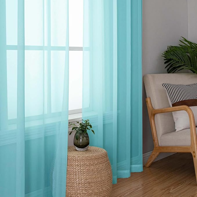 Aqua Sheer Curtains for Living Room 63 Inch Length 2 Pcs, Voile Light Filtering - Image 6