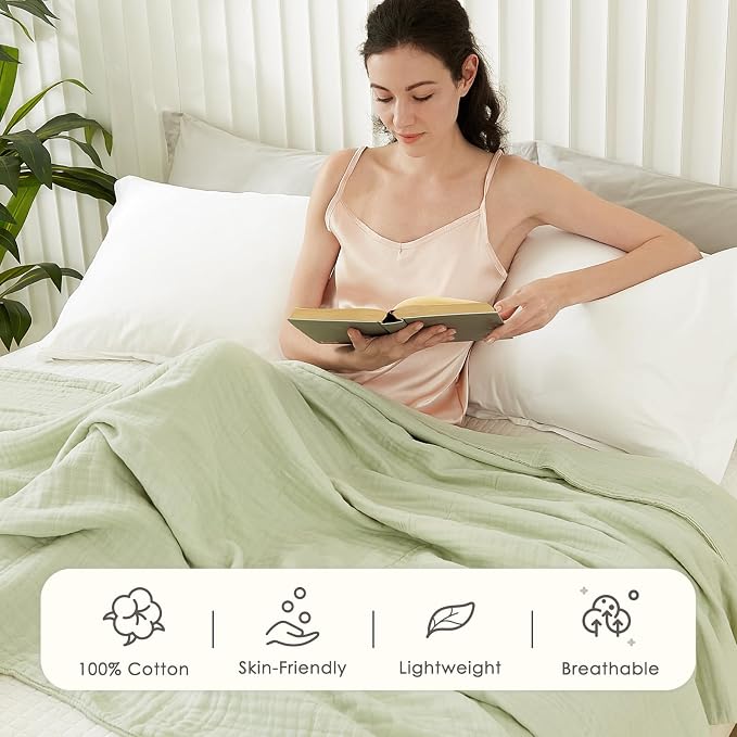 EMME Muslin Blankets for Adults Throw Blanket for Couch Breathable Gauze Soft - Image 5