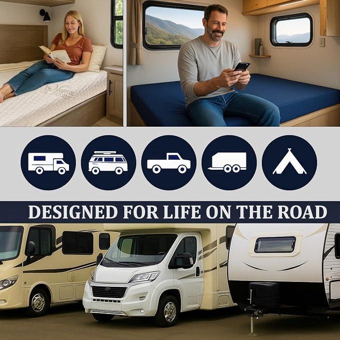 Foamma 2" x 34" x 75" Camper/RV Travel Gel Memory Foam Bunk Mattress, Organic Cotton Cover, Made in USA, Comfortable, Travel Trailer, CertiPUR-US Certified Foam