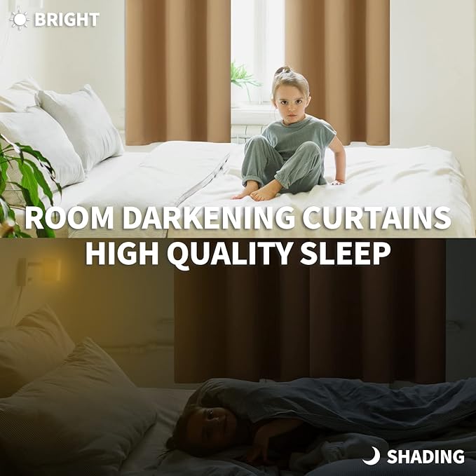 BGment Blackout Curtains for Bedroom - Grommet Thermal Insulated Room Darkening Curtains for Living Room, Set of 2 Panels (52 x 72 Inch, Khaki)
