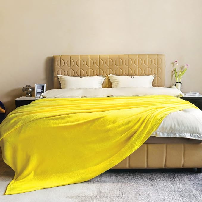 Yellow Fleece Plush Throw Blanket 108"x90"for Couch Sofa Fuzzy Cozy Flannel | by JIAHANNHA