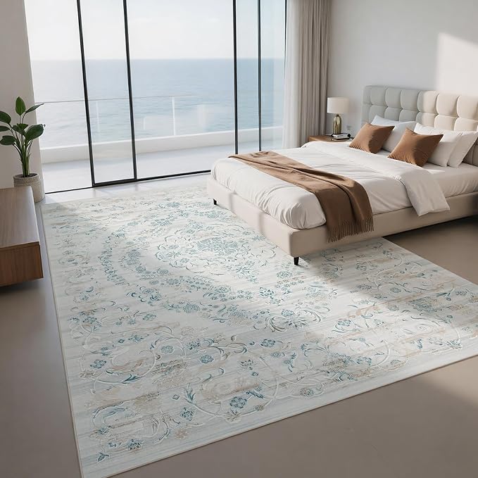8x10 Boho Washable Area Rugs for Living Room, Dining Room | Ultra Soft Low Pile - Image 8