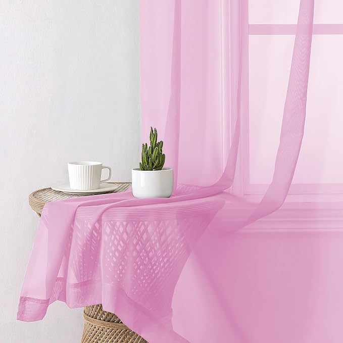 Light Pink Sheer Curtains 90 Inches Long 2 Panels, Farmhouse Voile Living Room - Image 7