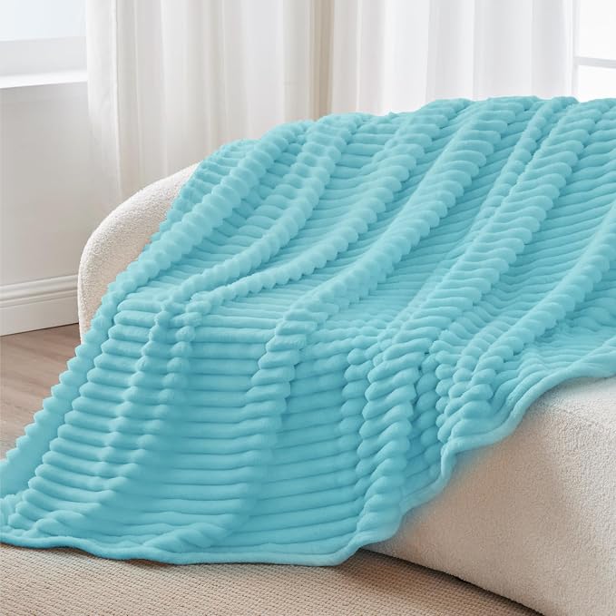 BEDELITE Ribbed Twin Blanket for Couch & Bed, Sky Blue, Warm Yet Lightweight - Image 8