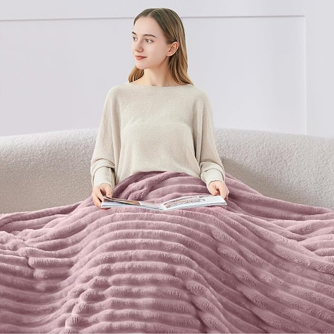 BEDELITE Striped Fleece Throw Blanket, Berry Purple, Soft Cozy, Lightweight Warm - Image 6