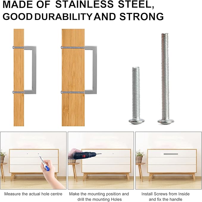 Cabinet Pulls Brushed Nickel Cabinet Handles Square Drawer Pulls, 2 Pack 3 Inch Stainless Steel Kitchen Door Cupboard Cabinet Handles, Cabinet Hardware Drawer Handles, 76mm Hole Centers