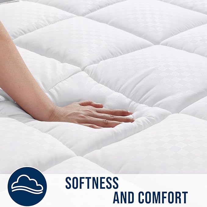 OLANLY Queen Quilted Fitted Mattress Pad – Soft Pillow Top Mattress Topper, Down Alternative Fill, Cooling Comfort Breathable Mattress Cover, Machine Washable Deep Pocket Mattress Protector, White