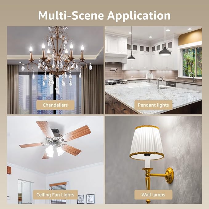 Lepro E12 LED Candelabra Light Bulbs, 5000 Kelvin Daylight White 5.5 watt, 40 watt Equivalent B11 C37 Ceiling Fan Bulb Chandelier Bulbs, Type B Small Base Candle Lights, Plastic, Not-dimmable, 3-Pack