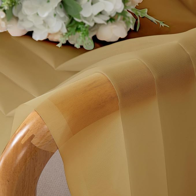 Chyhomenyc Gold Sheer Curtains 84 inches Long 2 Panels Set | Light Filtering - Image 2