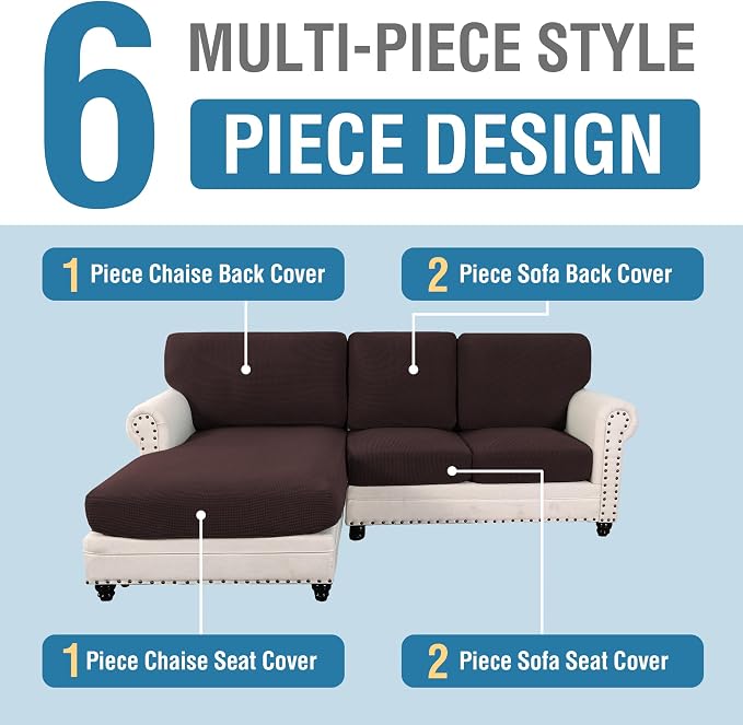 H.VERSAILTEX Sectional Couch Covers 6 Pieces Stretch Sofa Covers - Image 3