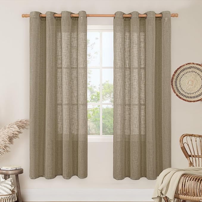 Taupe Sheer Linen Curtains 78 Inches Long by LAMIT