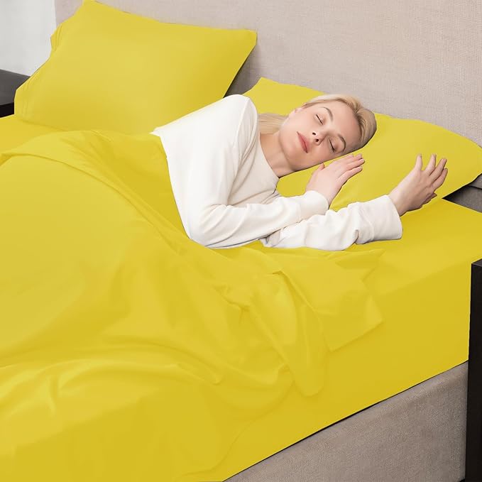 Mejoroom King Size Bed Sheet Set - Hotel Luxury 1800 Bedding Sheets & Pillowcases - 16" Deep Pocket Fitted Sheet, Soft, Breathable, Wrinkle & Fade Resistant - 4 Piece(King,Yellow)