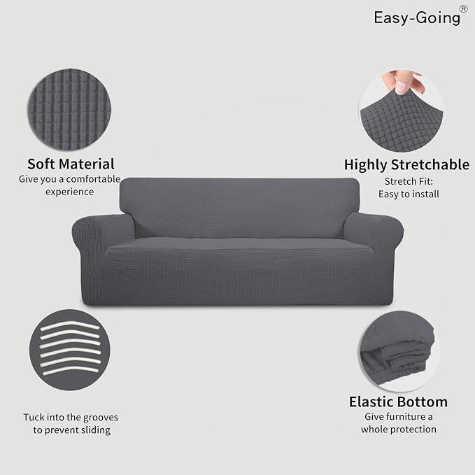 Easy-Going Stretch Oversized Sofa Couch Slipcover Washable Gray | 1-Piece Extra - Image 3