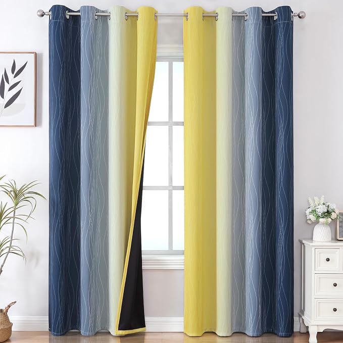 Navy Blue and Yellow Ombre Blackout Curtains by ESTELARTEXTILER