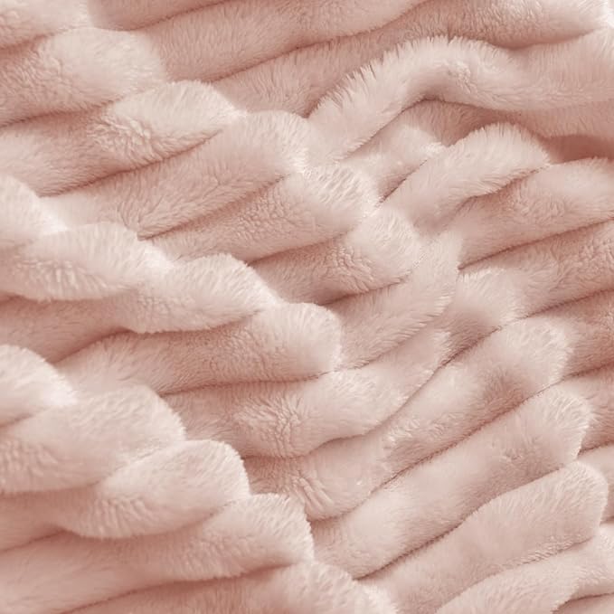 BEDELITE 3D Ribbed Light Pink Fleece Throw Blanket - Image 3
