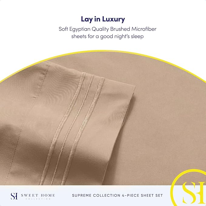 Split King Sheets - Breathable Luxury Sheets with Full Elastic & Secure Corner Straps Built In - 1800 Supreme Collection Extra Soft Deep Pocket Bedding Set, Sheet Set, Split King Size, Taupe
