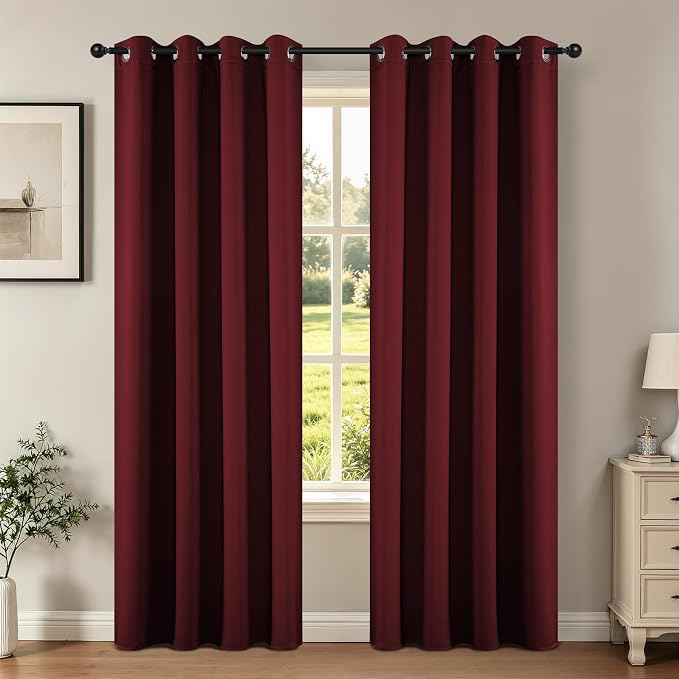 Joydeco Blackout Curtains for Bedroom 90 Inch Drapes 2 Panels Burgundy | by JOYDECO