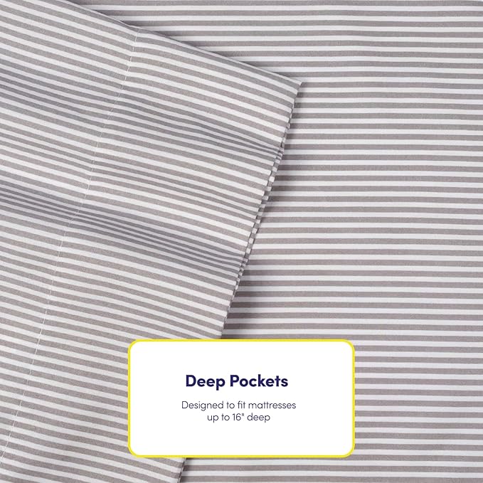 King Size Bed Sheets - 6 Piece 1500 Supreme Collection Fine Brushed Microfiber Deep Pocket King Sheet Set Bedding - 2 Extra Pillow Cases, Great Value, King, Classic Stripe Gray