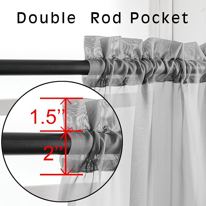Voile Sheer Curtains with Decorative Rod Pocket, Modern Airy and Clean Selvedge - Image 3