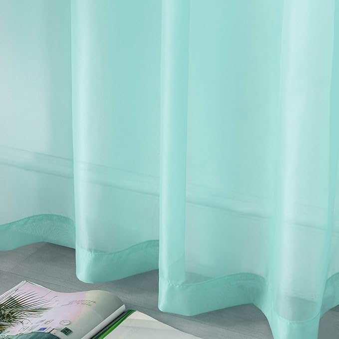 DUALIFE Aqua Window Sheer Curtains 120 Inches Extra Long 2 Panels Grommet Voile Drapes Gauze Semi Sheer Curtains for Living Room Kids Bedroom 52 x 120 Inch Length