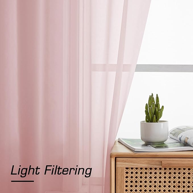 Simplebrand Blush Sheer Curtains 72 Inches Long 2 Panels - Image 3