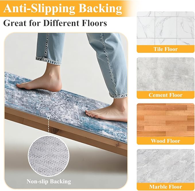 HEBE Hallway Runner Rug 2'x5', Washable Non Slip Kitchen Rug Runner | Soft Boho - Image 3