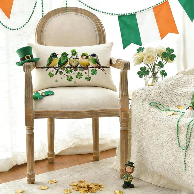 RABUSOFA St.Patricks Day Pillow Covers 12x20 Inch, Birds Shamrock St Patricks - Image 3
