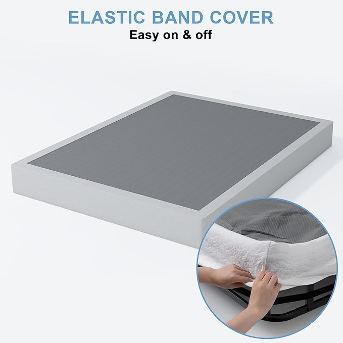 Queen Box Spring - 7 Inch High Profile Box Spring for Queen Bed, Sturdy Metal Frame Mattress Foundation, Easy Assembly, Quiet & Noise-Free
