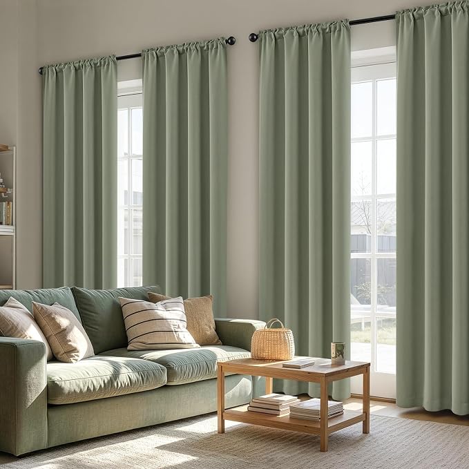 MIULEE 84 Inch Length Sage Green Blackout Bedroom Curtains Set of 4 | Thermal by MIULEE
