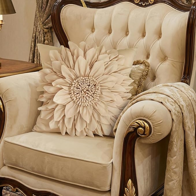Beige Taupe Accent Flower Decorative Throw Pillow Covers - Image 6