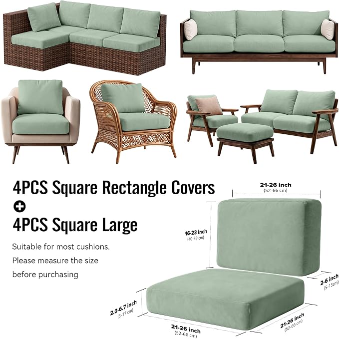 8Pcs Outdoor Cushion Covers, Stretch Patio Furniture Couch Chair Slipcovers | - Image 2