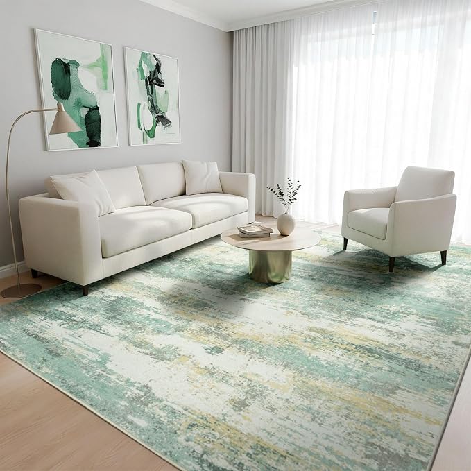 Rugflix 5x7 Area Rugs for Living Room, Washable Light Green Large Rug | Machine - Image 9
