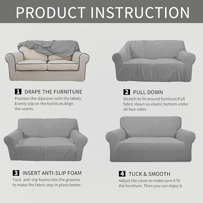 Easy-Going Stretch Oversized Loveseat Couch Covers Washable Light Gray | - Image 6