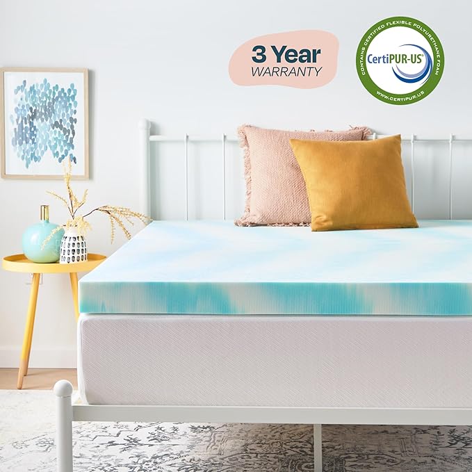 Linenspa 4 Inch Gel Swirl Memory Foam Mattress Topper – Cooling Gel Infused – Pressure Relieving Bed Topper - Mattress Pad – CertiPUR Certified - Queen Size