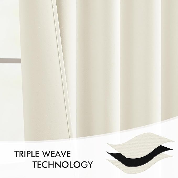 MIULEE Cream Back Tab Blackout Curtains 52x84 Inch Length 2 Panels Set | Rod - Image 7