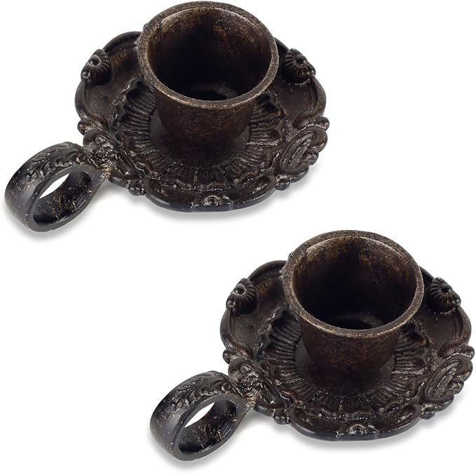 NIKKY HOME Taper Candle Holders with Handle, Set of 2 Rustic Metal Candlestick for Table Centerpieces, Wedding Decor and Dinner Party, Brown