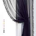 Treatmentex Pom-pom Sheer Black Curtains for Living Room 84 inches Length Modern Window Curtain Panels for Kids Room Drapes 1 Pair Rod Pocket