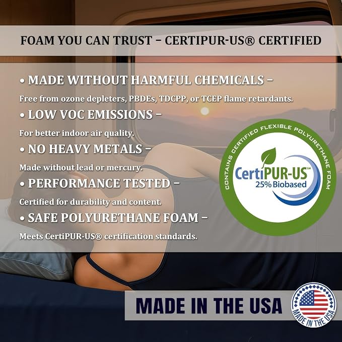 Foamma 10” x 28” x 72” Water Resistant Gel Memory Foam RV Bunk Mattress, Firm High Density Foam Base, Comfortable and Durable Polyester Cover, Truck, Camper, Travel Trailer, Made in USA