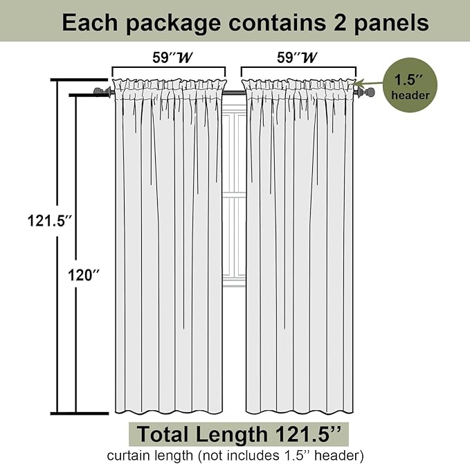 Cream Sheer Curtains 120 Inches Long 2 Pcs, Rod Pockets Voile Living Room - Image 3