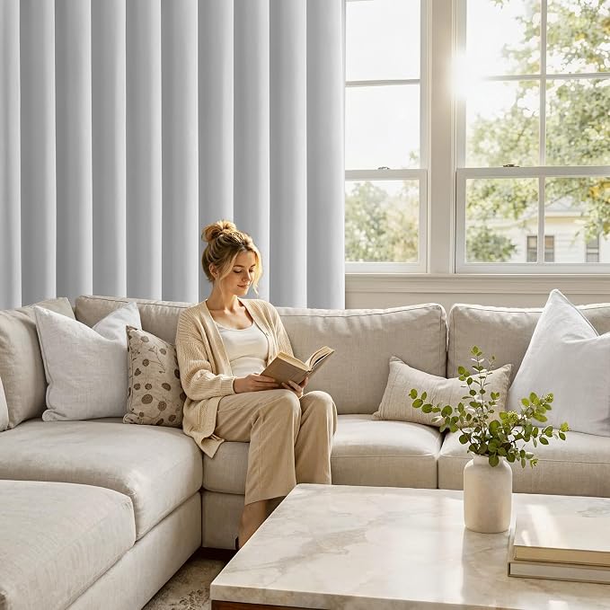 MIULEE 84 Inch Length Greyish White Blackout Bedroom Curtains Set of 4 | - Image 9