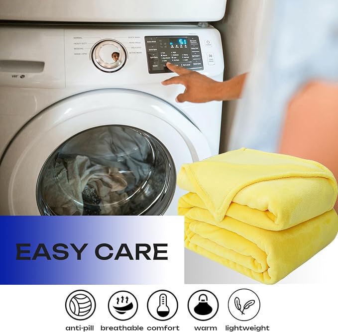 Yellow Fleece Plush Throw Blanket 90"x90"for Couch Sofa Fuzzy Cozy Flannel | - Image 5