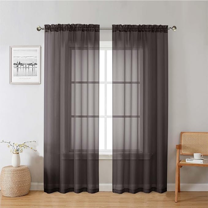 Chocolate Sheer Curtains 78 Inches Long 2 Panels, Light Filtering Voile Airy by Lecloud