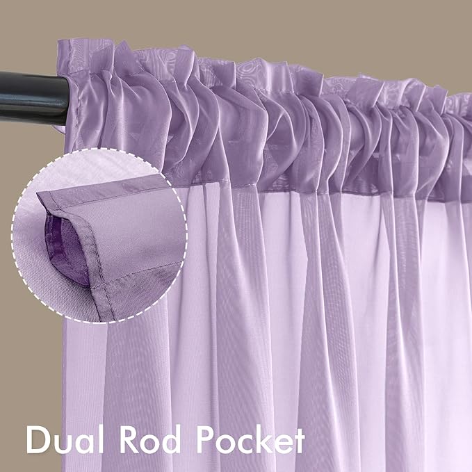 MIULEE Light Purple Sheer Curtains 84 Inches Long 4 Panels 42 x 84 Inches | - Image 3