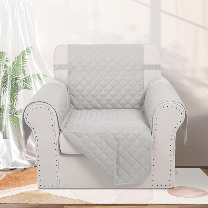 Reversible Recliner Chair Covers, Light Grey | Chair Covers - Image 2