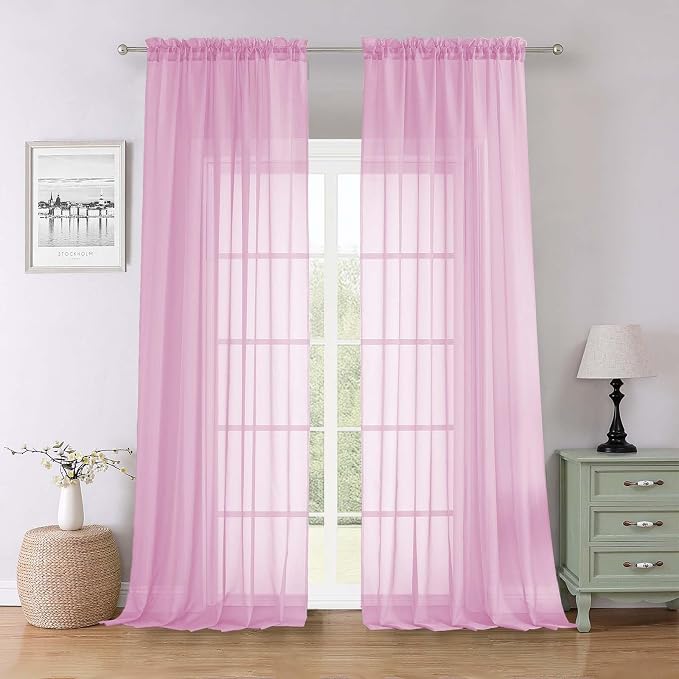 Light Pink Sheer Curtains for Living Room 96 Inches Long 2 Pcs, Airy Solid by Lecloud
