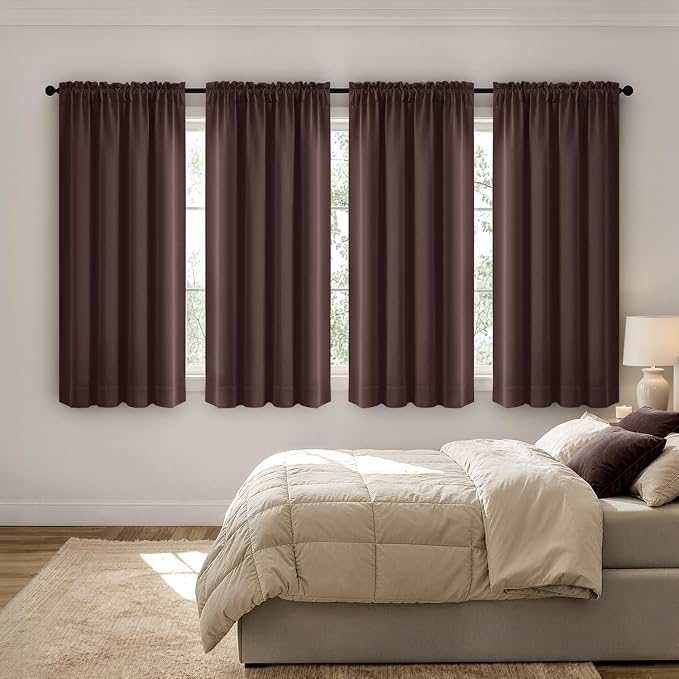 MIULEE 4 Panels Set Dark Brown Blackout Curtains 63 Inch Length Bedroom | by MIULEE
