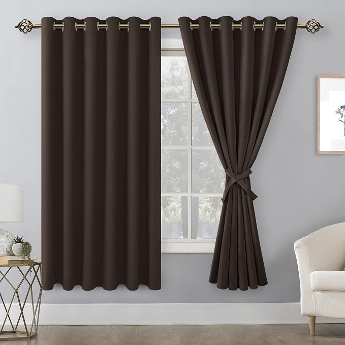 Grommet Blackout Curtains for Bedroom 70 x 63 Inches Brown 2 Panels | Thermal - Image 8