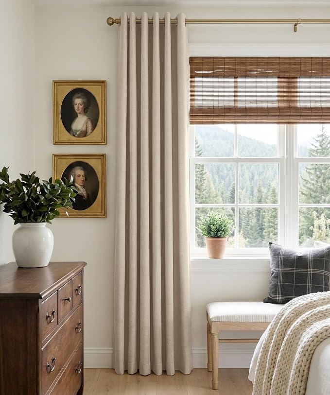 100% Blackout Linen Textured Curtains 90 Inch Long, Natural Flax | 100% - Image 2